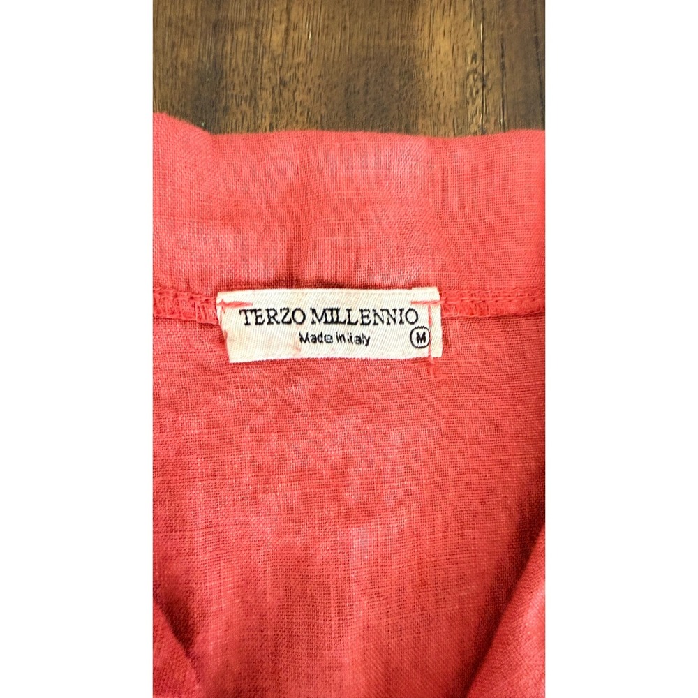 Terzo Millennio Coral Red Linen Sleeveless V-Neck Dress Made in Italy Size Med - Picture 7 of 11